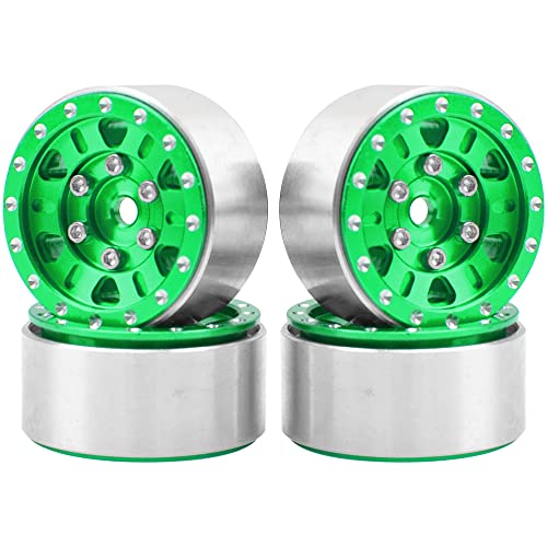 4Pack HIRCQOO 1.0" SCX24 Beadlock Wheels Rim 7mm Hex Wheel Rims Compatible with Axial 1/24 AXI90081 AXI00002V2 JT C10 Gladiator RC Micro Beadlock Wheels Crawler Car (Green) - color: Green