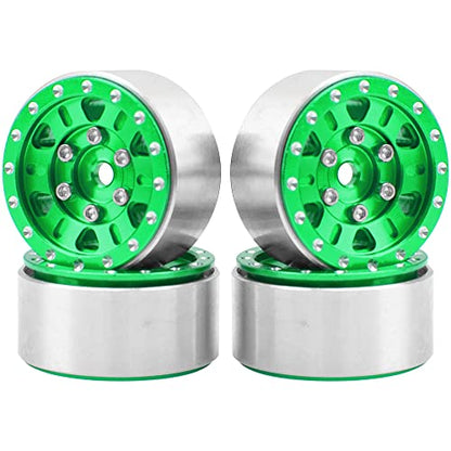 4Pack HIRCQOO 1.0" SCX24 Beadlock Wheels Rim 7mm Hex Wheel Rims Compatible with Axial 1/24 AXI90081 AXI00002V2 JT C10 Gladiator RC Micro Beadlock Wheels Crawler Car (Green) - color: Green