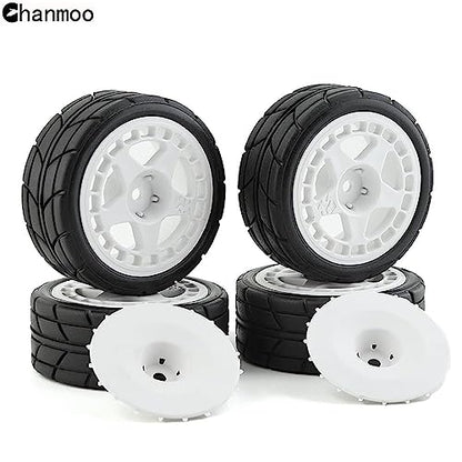 1/10 RC Racing Rally Tires 12mm Hex Wheels Rims and Rubber On Road Tyres for 1/10 RC On-Road Car HPI KYOSHO Tamiya XV01 XV02 TA06 TT01 TT02 PTG2 144001 A959 RC Rally Drift Car 4PCS (White A) - color: White a