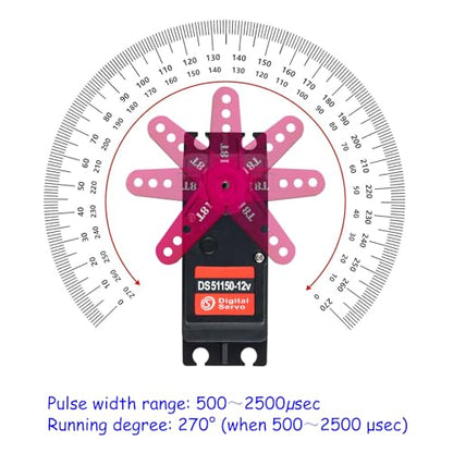 12V 150KG DS51150 Digital RC Servo Full Metal Gear 270 Degree | Waterproof IP67, 18T Metal Servo Arm, For Baja Car 1/5 RC Car - size: 270 Degree