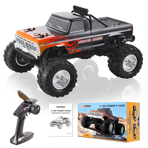 FCXㅤ FMS 1/10 Ford F-100 S Brushless RC Crawler, RS 2WD Off-Road Truck with Wheelie Bar, High-Torque Motor, Hobby Grade Remote Control Car for Adults (Flame Red) - color: Flame Red