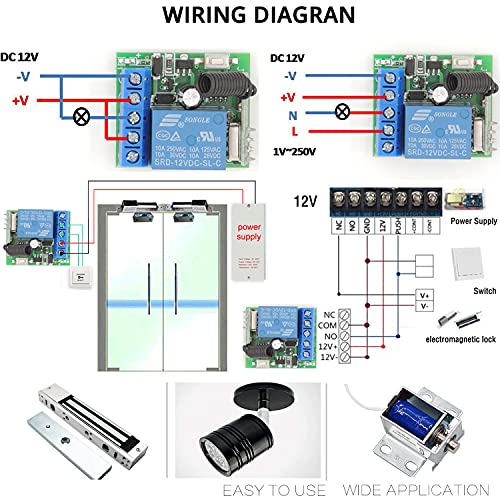 DieseRC 433Mhz Universal Wireless Remote Control Switch DC 12V 1CH RF Relay Receiver Module with 2 Transmitters, EV1527 Learning Code Remote Switch - color: 1 Recever and 2 Transmitters