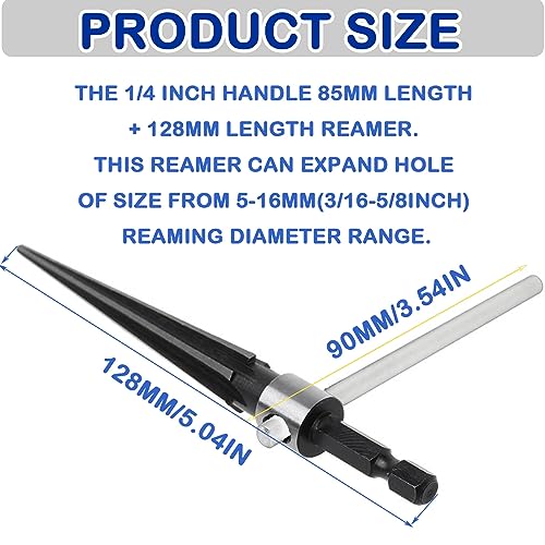 JONMON Tapered Reamer - 5-16mm Hand T Handle Straight Flute Hex Shank Construction Taper Bridge Pin Hole Handheld Reamer Drilling Tool for Chamfering, Sinking Plastic Wood Alloy Steel