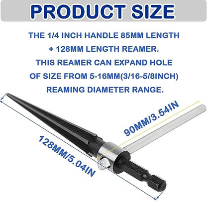 JONMON Tapered Reamer - 5-16mm Hand T Handle Straight Flute Hex Shank Construction Taper Bridge Pin Hole Handheld Reamer Drilling Tool for Chamfering, Sinking Plastic Wood Alloy Steel
