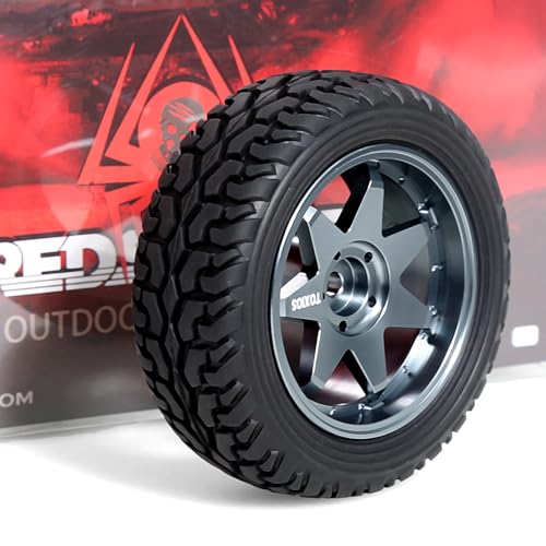 REDSPIDER 1/10 RC Rally Car Tyres 12mm Hex Hub Rubber Tires & Aluminium Wheel Rims OD 75mm/2.95'' for 1/16 1/14 1/12 1/10 RC Touring Car On-Road Off Road Buggy (Titanium) - color: Titanium