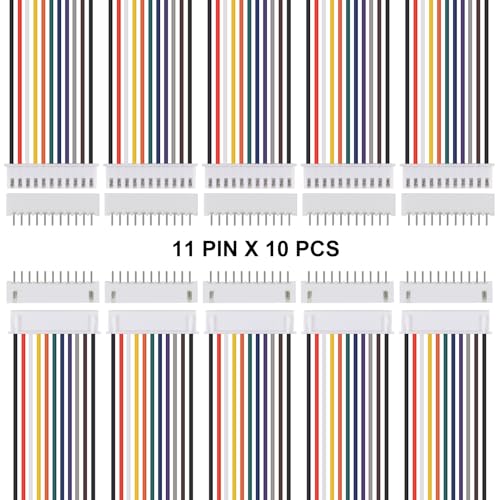 10Pairs JST-XH Connector Kit, XH 2.54mm 11 Pin Header Male and Female Connectors Plug Adapter with Flat Wire Cable 200mm 26AWG Compatible with JST XH (11P) - color: 11P