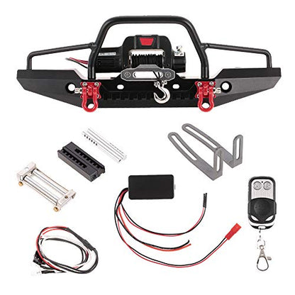 GoolRC Metal Front Bumper Kit with 2 LED Light & Remote Control Electric Winch Replacement for Traxxas TRX-4 SCX10II 90046