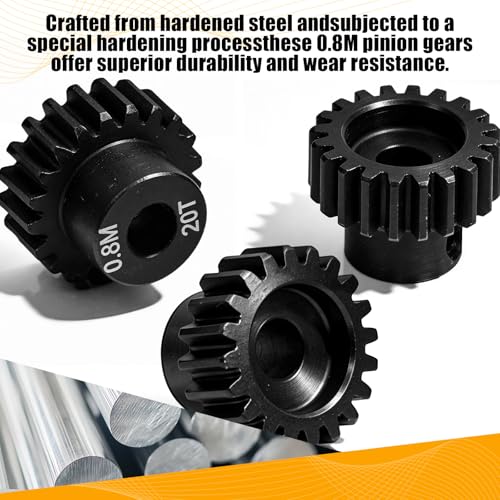 3-Pack Steel Metal 0.8M 5mm Pinion Motor Gear Sets 20T Compatible with HPI Kyosho Losi Axial Tamiya 1/8 1/10 RC Car Monster Truck Buggy, 0.8 Module Gear for Traxxsa Arrma - style: 3Pcs 20T