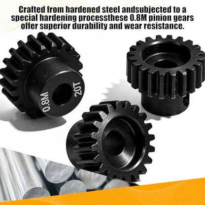3-Pack Steel Metal 0.8M 5mm Pinion Motor Gear Sets 20T Compatible with HPI Kyosho Losi Axial Tamiya 1/8 1/10 RC Car Monster Truck Buggy, 0.8 Module Gear for Traxxsa Arrma - style: 3Pcs 20T