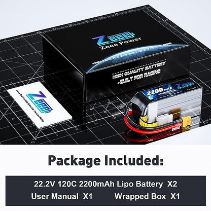 Zeee 6S Lipo Battery 2200mAh 22.2V 120C Soft Case Battery with XT60 Connector for RC Airplane Helicopter RC Car Truck Tank Drone Racing Hobby(2 Pack)