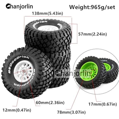 1/7 RC Short Course Truck Tires and Wheels 17mm Hex OD 5.43" 1/8 All Terrain Off Road Tyres with Foam Insert for 1:7 RC Buggy Monster Truck Car TRAXXAS UDR 85086-4 4PCS (White) - color: White