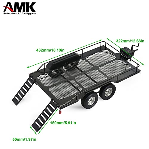 Metal Builder Kit 1/10 RC Trailer with Hitch Mount Receiver & Hauling Ropes for Crawler Cars Axial SCX10 D90 Wrangler TRX4 TRX6 Redcat GEN8