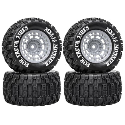 LRFHL 12mm Hex RC Wheel Tires 4PCS | for 1/16 Traxxas Mini Maxx 107154-1 Mini XRT VXL 108076-1 E-Revo Mini XRT MJX 16207 16210 HSP 94186 LOSI 1/18 Mini LMT - color: Black Tires+ Grey Wheel-4