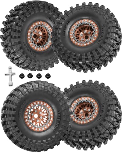RC 1.9" Beadlock Wheel 1.9 Beadlock Tire for 1/10 SCX10 90046 AX103007 SCX10 II III TRX4 6 Gen7 8 RC Crawler,Alloy 1.9 rc Wheels and Tires Rubber Tires 1.9 Rims w/Wheels Ring,Brown - color: Brown(4pcs)