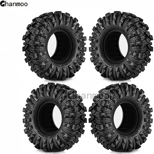 1.9 Crawler Tires RC Soft Rubber Mud Slingers Tyres For 1/10 Scale RC Rock Crawler Car Traxxas TRX4 Axial SCX10 II RC4WD D90 D110 TF2 Tamiya CC01 Gen8 1.9 inch Beadlock Wheels Rims 4PCS