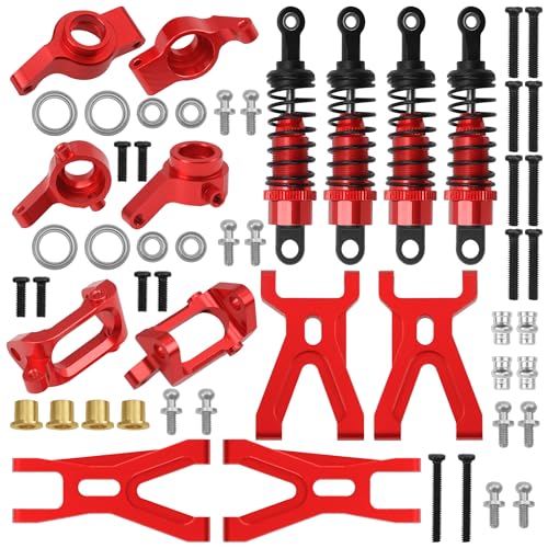 Aluminum Steering Knuckles Kit Swing Arm A-Arms & Shock Absorbers Compatible with Wltoys 1/18 A949 A959 A969 A979 K929 RC Car (Red) - color: Red