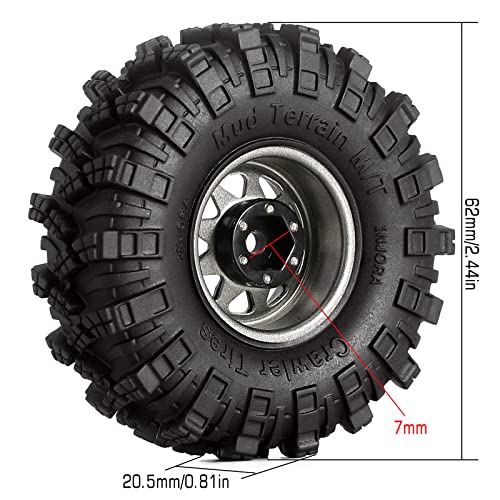 INJORA 1.0 Beadlock Wheel Mud Tires Set Deep Dish 1.0" Wheels Tires for 1/18 TRX4M Axial AX24 SCX24 Gladiator Deadbolt Bronco C10 JLU Upgrade Parts（Grey）