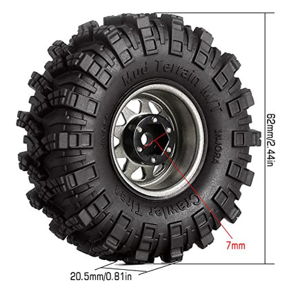 INJORA 1.0 Beadlock Wheel Mud Tires Set Deep Dish 1.0" Wheels Tires for 1/18 TRX4M Axial AX24 SCX24 Gladiator Deadbolt Bronco C10 JLU Upgrade Parts（Grey）