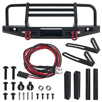 Aluminum Front Bumper with LED Headlights Tow Hook Compatible with Traxxas TRX-4 TRX4 Axial SCX10 SCX10II 90046 90047 1/10 RC Crawler Car
