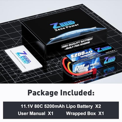 Zeee 3S 5200mAh Lipo Battery 11.1V 80C Hardcase Battery with T Connector for RC Car Boat Truck Helicopter Airplane Racing Models(2 Pack)