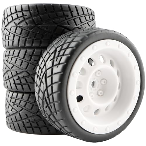 1/10 Scale OD2.55 RC On Road Touring Racing Tires 12mm Hub Wheel Hex Compatible with Traxxas 4 Tec 2.0 Tamiya TT01 XV01 Kyosho WR8 Sakura WLtoys HPI 1/10 Arrma Grom RC Cars(White) - color: White-2