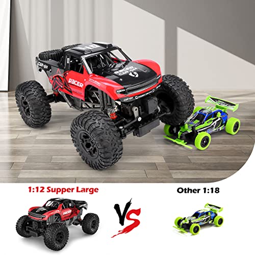 RC Trucks 4x4 Offroad Waterproof - 1:12 Scale Large Amphibious Remote Control Car, Dual Motors Crawler Vehicle, Monster Truck Toys with 2 Rechargeable Batteries, Best Gift for Kids Adults | 2 Rechargeable Batteries Dual Motors Crawler Vehicle Monster Truc