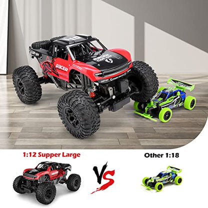 RC Trucks 4x4 Offroad Waterproof - 1:12 Scale Large Amphibious Remote Control Car, Dual Motors Crawler Vehicle, Monster Truck Toys with 2 Rechargeable Batteries, Best Gift for Kids Adults | 2 Rechargeable Batteries Dual Motors Crawler Vehicle Monster Truc