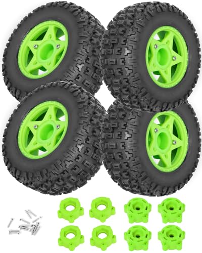 RC 12mm/14mm Hex Wheels & Tires for 1/10 RC Scale Truck,RC Truck Tires for 1/10 Slash 2WD 4×4 Senton Axia1 L0SI Red cat Rc 4wd,4PCS,Green - color: Green(4pack)