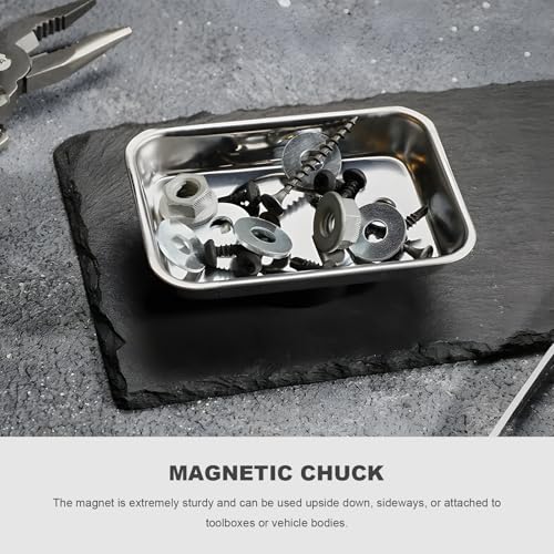 2 PCS Magnetic Tray Holders, Stainless Steel 3 Inch Round & 3.6"x2.5" Rectangle Trays Metal Parts Holder, Heavy Duty Thickened Trays for Screws Bolts Nuts Washers Pins - color: Round+Rectangle