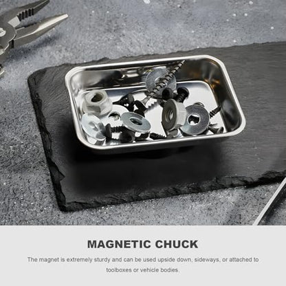 2 PCS Magnetic Tray Holders, Stainless Steel 3 Inch Round & 3.6"x2.5" Rectangle Trays Metal Parts Holder, Heavy Duty Thickened Trays for Screws Bolts Nuts Washers Pins - color: Round+Rectangle