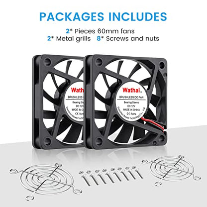 Wathai 60mm x 10mm 12V 2Pin DC Brushless Exhaust Cooling Fan 12 Volt for Small Replacement Cooler 2 Pack