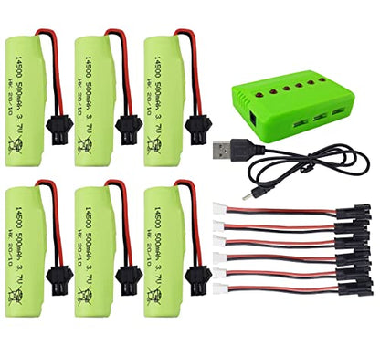Accessories 6PCS 3.7V 500mAh Li Battery with 6 in 1 Charger for DE35 DE38 DE40 DE50 Double-Sided Tumbling Stunt RC Car Child Toy Car Spare Battery