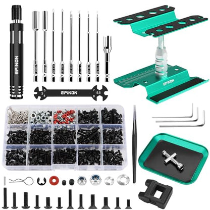 RC Car Work Stand & 520 Pcs RC Screws Kit for 1/8-1/18 RC Car, GR - color: Green