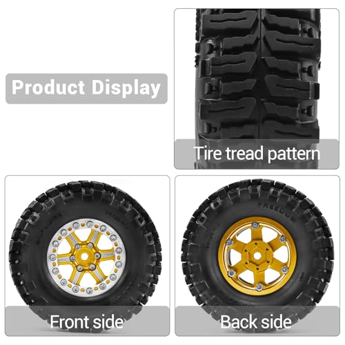 1.3" Wheel Tires Aluminum Wheel for 1/18 1/24 SCX24 TRX4M Upgrade RC Crawler Car (golden) - color: golden