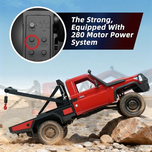 MN82T RC Rock Crawler Car 1/12 Scale Toyota Pickup Truck , 2.4GHz 4WD Off-Road Remote Control Truck, 2-Speed Modes, 2×1200mAh Batteries, All-Terrain Crawler for Adults Kids Indoor Outdoor (whth Gift) - color: Red-2