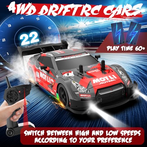 RC Drift Car 1:20 Scale Remote Control Cars 2.4GHz 4WD High Speed RTR Racing Vehicle with LED Lights 2 Rechargeable Batteries and Drifting Tires Racing Sport Toy Car for Adults Kids Boys Girls - color: Red
