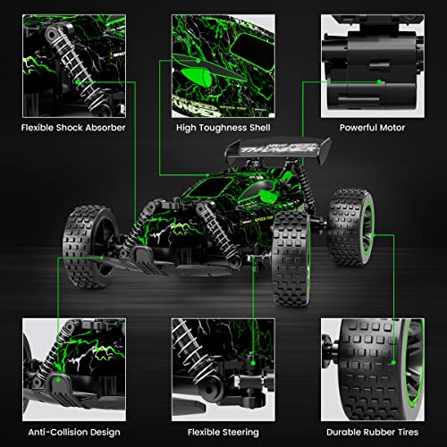 Tecnock RC Cars for Kids, 1:18 Scale 2WD RC Car with LED Lights, 2.4GHz Remote Control Car with USB-C Easy Charging & 50 Mins Playtime, Toys Gifts for Boys & Girls Ages 8-12 - color: Green