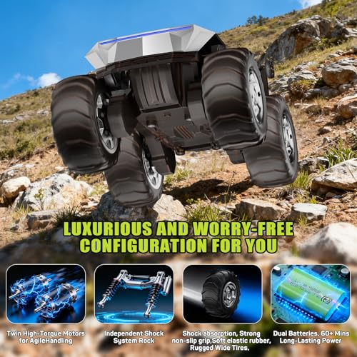 1:16 RC Truck Remote Control Car, 4WD Waterproof Amphibious RC Car All Terrain Pickup,TIME4DEALS 2.4GHz Remote Monster Truck with 360° Rotating Standing Stunt Toy Truck for Kids Boys 6 7 8 9 10 11 12+ - color: Gray