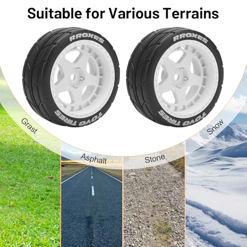1/10 RC On Road Wheels and Tires, daitoku 12mm Hex RC Rally Racing Car Tires for HPI Ken Block's Tamiya XV01 TT01 TT02B Kyosho FAZER MK2 Lc Racing PTG HSP RGT RC 3RACING D5 (White) - color: White