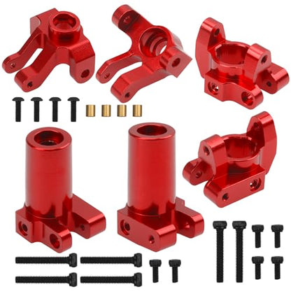 Metal C-Hubs Caster Blocks & Front Steering Blocks & Rear Stub Axle Upgrade Parts Compatible with MN128 MN86s MN86k MN86 G500 1/12 RC Crawler Car (Red) - color: Red