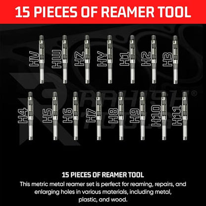 Adjustable Hand Reamer HV-H11 for Metal & Wood Repairs, 1/4" to 1-1/16" | Expandable Carbon Steel Blades, Straight Flutes, 6.35-26.98mm Capacity, Bore Sizing, Precise Hole Finishing & Repairing Tool - size: HV to H11 - 15Pcs