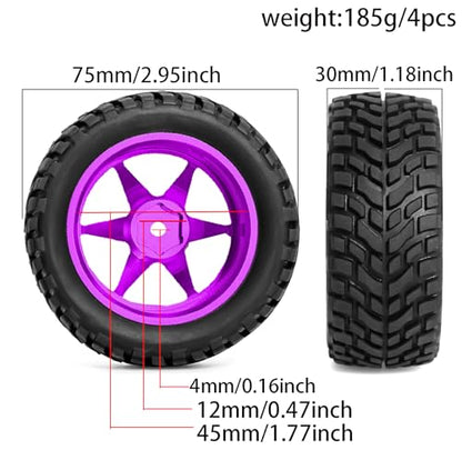 REDSPIDER Aluminum Alloy 1/10 On-Road Rally Wheel Tires 2.95" OD 12mm Hex for 1/10 Tamiya TT01 TT02 XV02 XV01 WLtoys HSP Kyosho WR8 RedCat Sakura HPI (Purple) - color: Purple