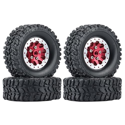 4PCS Metal Beadlock Wheel Hub Wheel Rim ＆ Rubber Tire for WPL C14 C24 C34 C44 B14 B24 B16 B36 MN MN78 D90 MN90 MN91 MN96 MN98 MN99 MN99S RC Car Upgrade Parts (Red) - color: Red