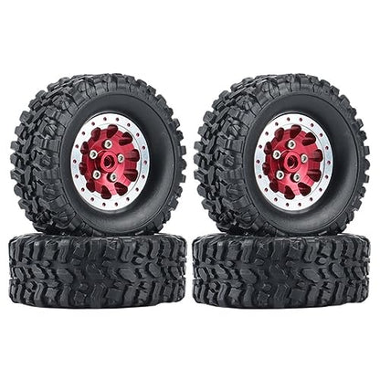 4PCS Metal Beadlock Wheel Hub Wheel Rim ＆ Rubber Tire for WPL C14 C24 C34 C44 B14 B24 B16 B36 MN MN78 D90 MN90 MN91 MN96 MN98 MN99 MN99S RC Car Upgrade Parts (Red) - color: Red