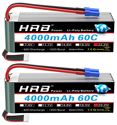 HRB 2PCS 6S Lipo Battery EC5 22.2V 4000mAh 60C Compatible with RC Plane