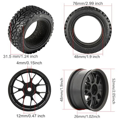 4PCS 76mm/2.99inch RC Rally Car Tyres 12mm Hex Hub Rubber Tires & Plastic Wheel Rims for 1/16 1/14 1/12 1/10 RC Touring Car On-Road Off Road Buggy(NOT Glued) - size: A