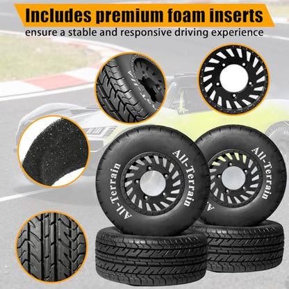 1/10 RC Short Course Truck Rubber Tires & Nylon Rims - 12mm/17mm Hex, Black | All-Terrain Tires and Wheels Compatible with 1/10 Traxxas Slash 4WD 2WD Arrma Senton Axial Losi Redcat RC Buggy, 4-Pack - color: Black