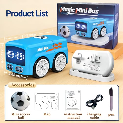 Magic Mini Bus Toy – Interactive Inductive Magic Follows Line Car with Cute LED Lights, Gesture-Follow & Smart RC Control & Follow/Escape Modes – STEM Toy for Ages 5 6 7 8 Boys & Girls (Blue) - color: Blue