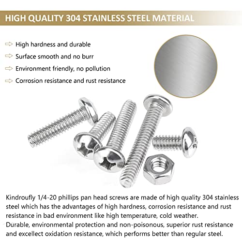 58 Pieces 1/4-20x 1/2", 3/4", 1", 1-1/4", 1-1/2", Phillips Pan Head Machine Screws Nuts Assortment Kit, 304 Stainless Steel, Fully Machine Thread - size: 1/4"-20