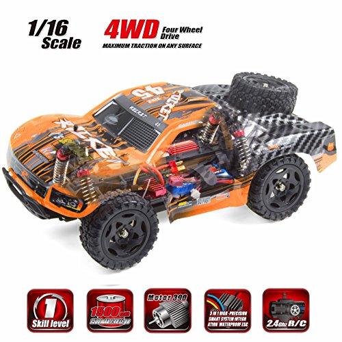 1:16 Scale Short Course RC Car, 40KM/H High Speed 4WD Remote Control Truck | Off-Road Remote Control Car, Strong Shockproof Resistance - color: Orange